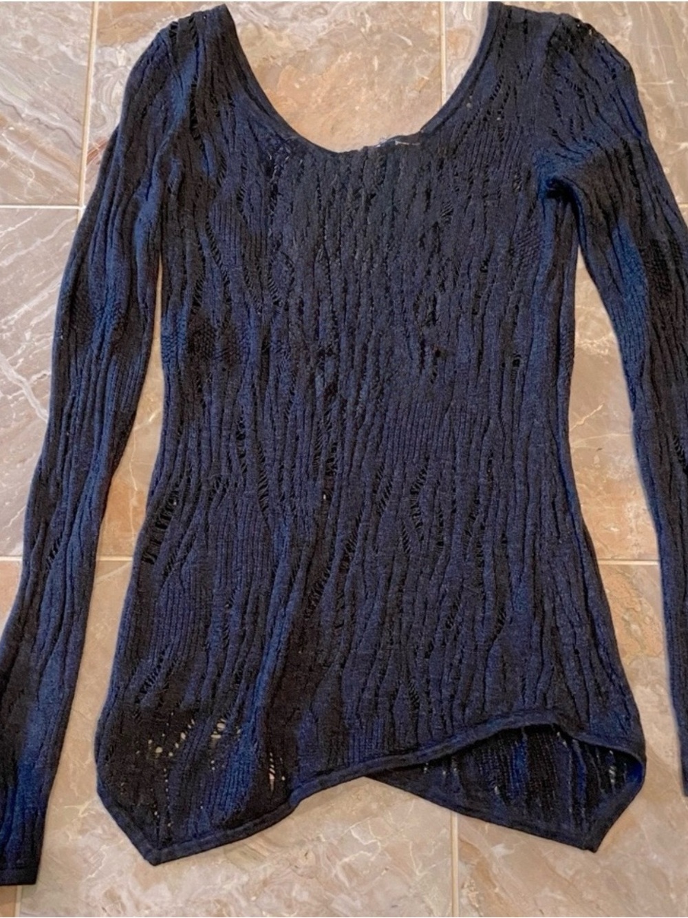 Express Lace Stitch Asymmetrical Hem Tunic Sweater